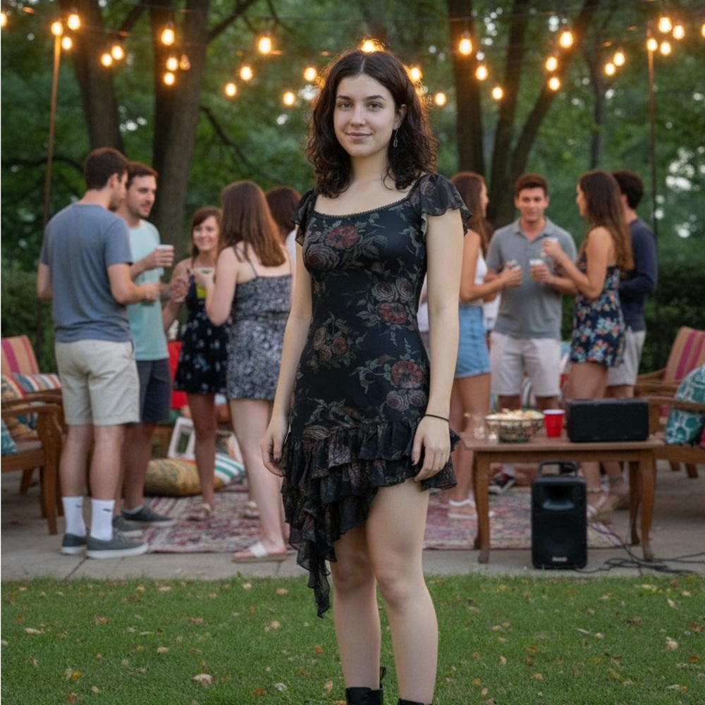 Current Mood Black Dress with Floral Accents